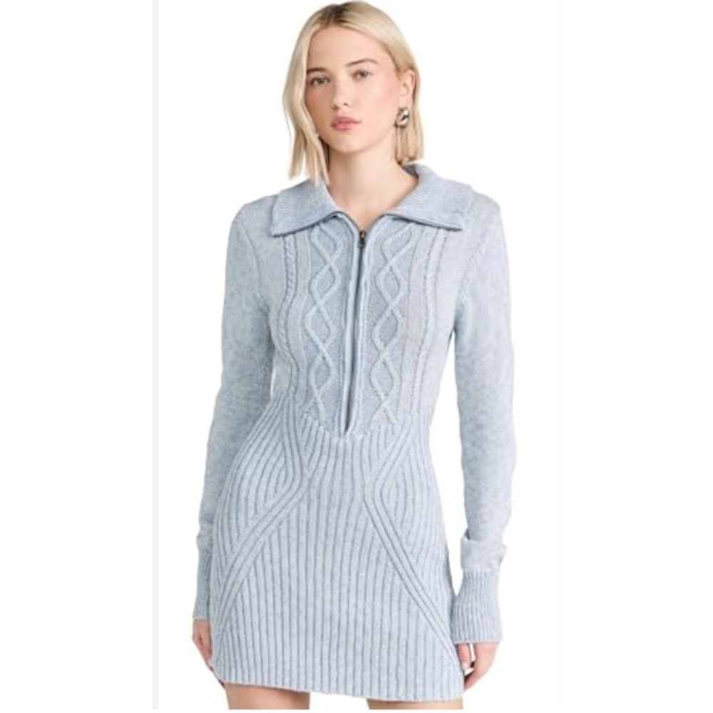 Free People Mont‎ Blanc Mini Dress Cable Knit Half Zip Sweater Dress Large